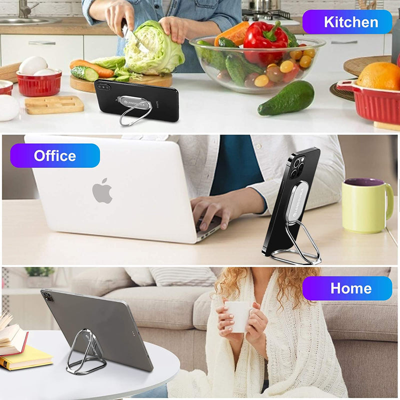 [Australia - AusPower] - Foldable Cell Phone Stand for Desk, Adjustable Cellphone Ring Holder Finger Kickstand for Office Desktop & Magnetic Car Mount, Rotatable Multi-Angle Hand Grip for iPhone 13 and Smartphones Back Case Silver 
