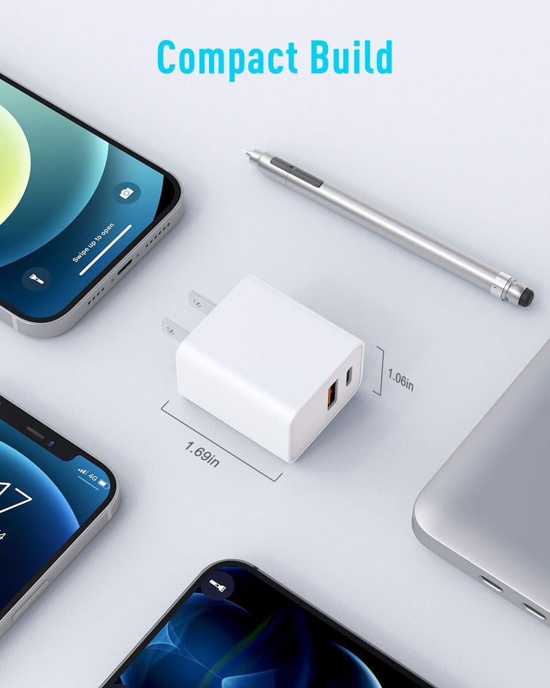 [Australia - AusPower] - iPhone Fast Charger, 20W USB C Fast Charger, Fotbor Dual Port PD Power Delivery + Quick Charge 3.0 Wall Charger Block Plug for iPhone 12/12 Mini/12 Pro/12 Pro Max, 11 XS XR 8, iPad Pro, AirPods Pro white 