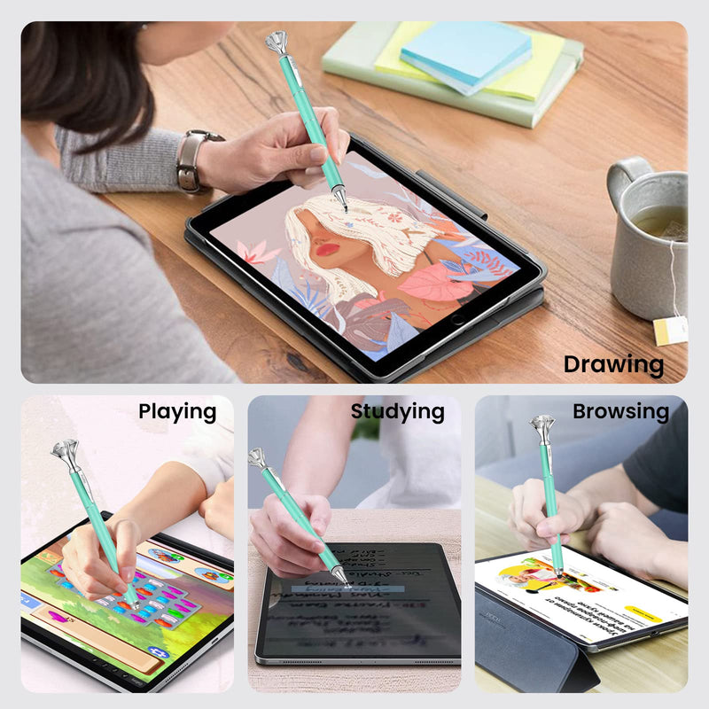 [Australia - AusPower] - Honiha Stylus Pen, Big Diamond Multi-Tips Stylus Pens for Touch Screens Capacitive Stylus Universal Stylist Pen for for iPad iPhone and All Other Tablets & Cell Phones-Green 