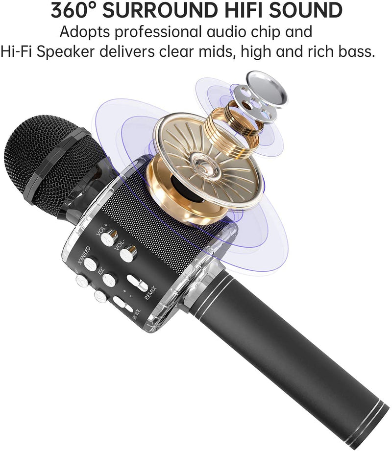 [Australia - AusPower] - Mosdos Wireless Microphones,Handheld Wireless Microphones with 1 Mic Cover,3-in-1 Portable Handheld Karaoke Mic Speaker Machine Birthday Home Party for PC iOS Andriod (Black) Black 