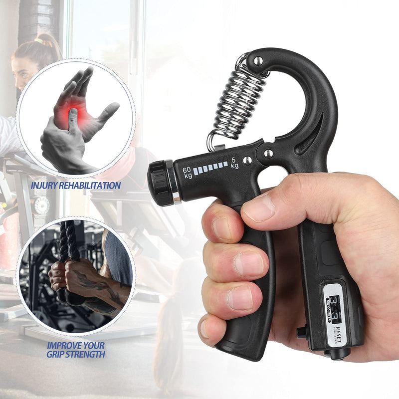 [Australia - AusPower] - NIYIKOW 2 Pack Grip Strength Trainer with Counter, Hand Grip Strengthener, Adjustable Resistance 11-132Lbs (5-60kg), Non-Slip Gripper, Perfect for Athletes and Hand Rehabilitation Exercising 2Pack-Black 