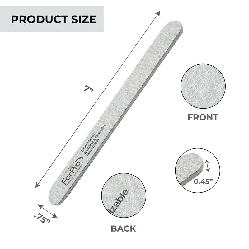 [Australia - AusPower] - ForPro Zebra Foam Board, 100/180 Grit, Double-Sided Manicure Nail File, 7” L x .75” W 50-Count 