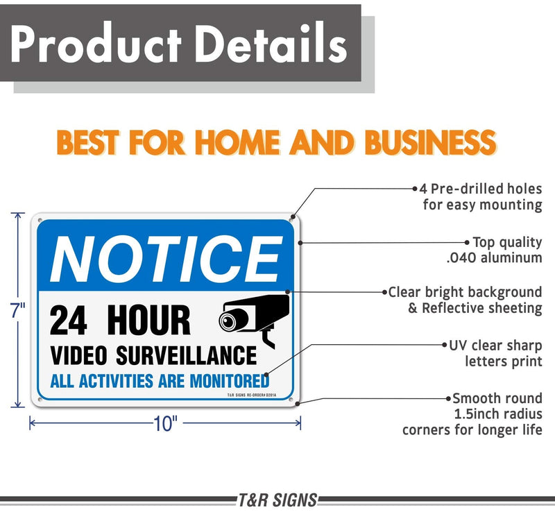 [Australia - AusPower] - Video Surveillance Sign, All Activities Are Monitored - 2/4 Pack - 7 x 10 Inches Rust Free .040 Aluminum Reflective - UV Protected, Waterproof, Weatherproof and Fade Resistant - 4 Pre-drilled Holes 10"x7"-2 park 