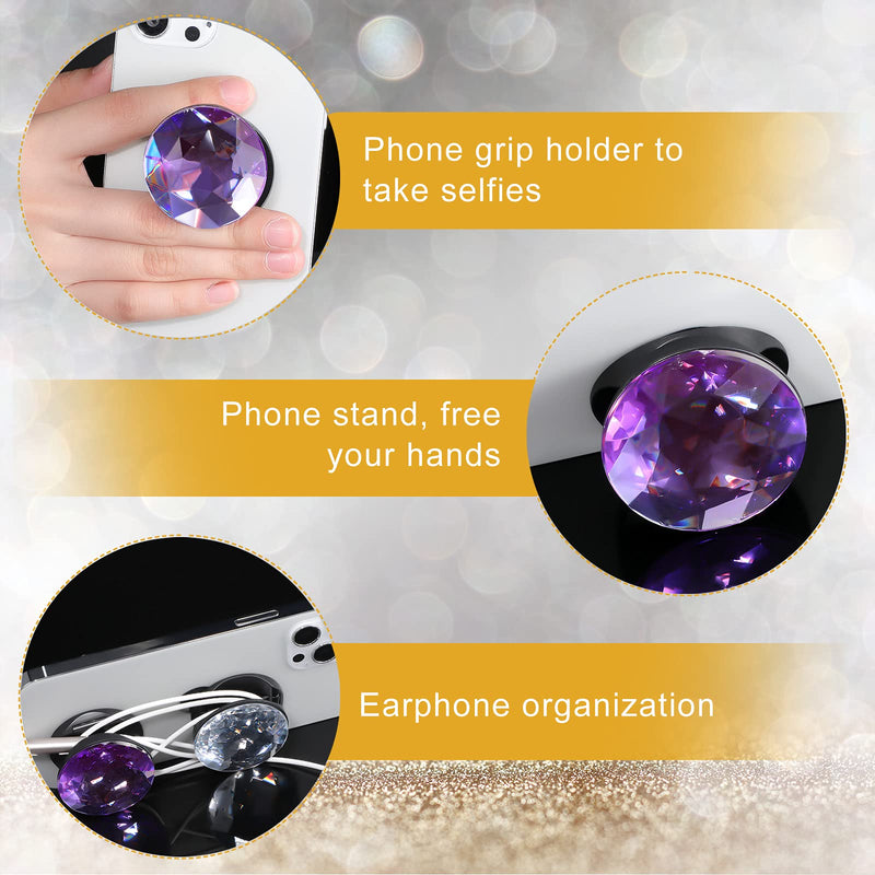 [Australia - AusPower] - Frienda 8 Pieces Disco Crystal Phone Grip Holder Collapsible Finger Kickstand with Bling Disco Top Self-Adhesive Expanding Stand Universal Electronic Accessories for Phones Tablets 