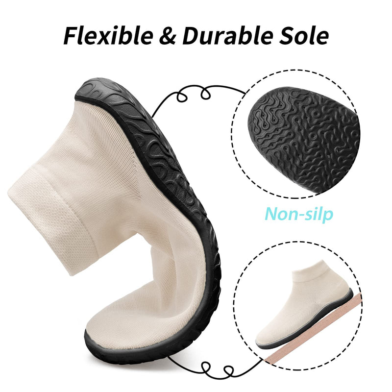 [Australia - AusPower] - SKASO Minimalist Barefoot Sock Shoes for Women Men Minimalist Mesh Non Slip Water Shoes Slip On 5.5-6.5 Women/4-5 Men Beiges 