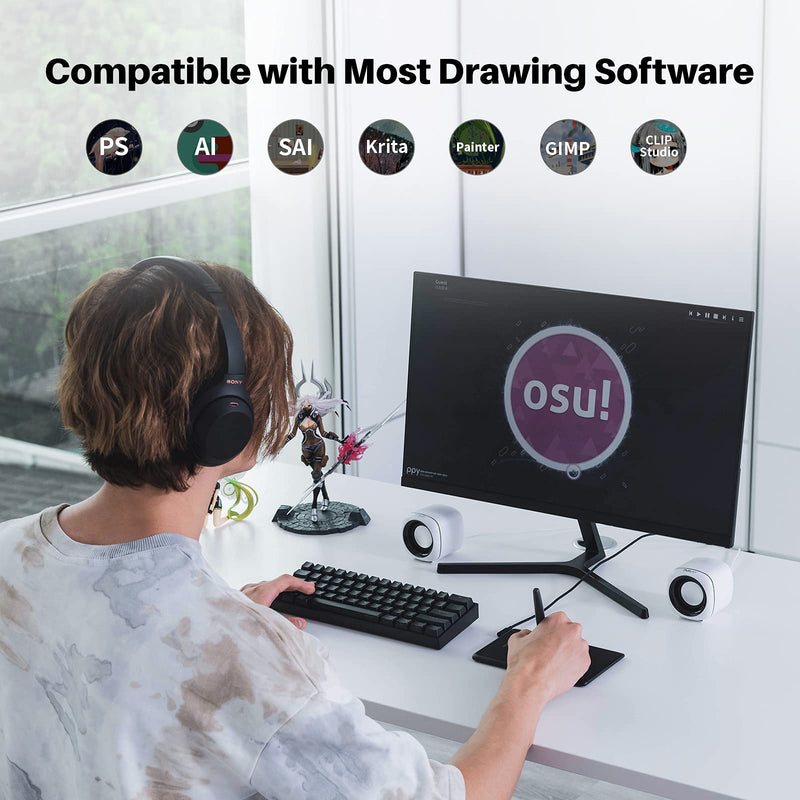 [Australia - AusPower] - HUION H420X OSU Tablet Graphic Drawing Tablet with 8192 Levels Pressure Battery-free Stylus, 4.17x2.6 inch Digital Drawing Tablet Compatible with Window/Mac/Linux/Android for OSU Game, Online Teaching 