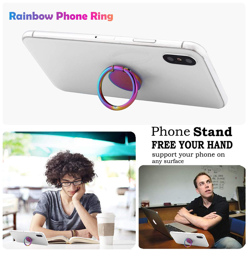 [Australia - AusPower] - lenoup Rainbow Cell Phone Ring Stand Holder,Purple Multicolor Ring Grip Kickstand,360 Rotation Metal Finger Ring for Almost All Phones,Pad 