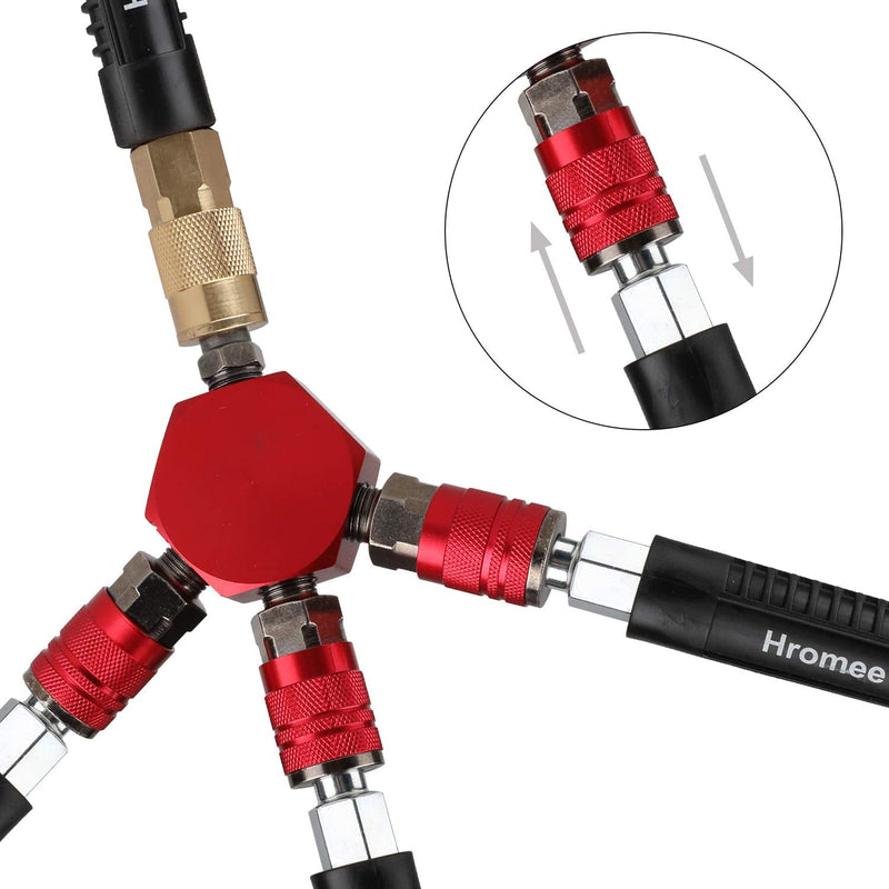 [Australia - AusPower] - Hromee 3-Way Air Manifold 4 Ports Aluminum Industrial Flat Hex Quick Connect Air Hose Splitter with 3 Steel Couplers and 1/4" Male NPT Plug 