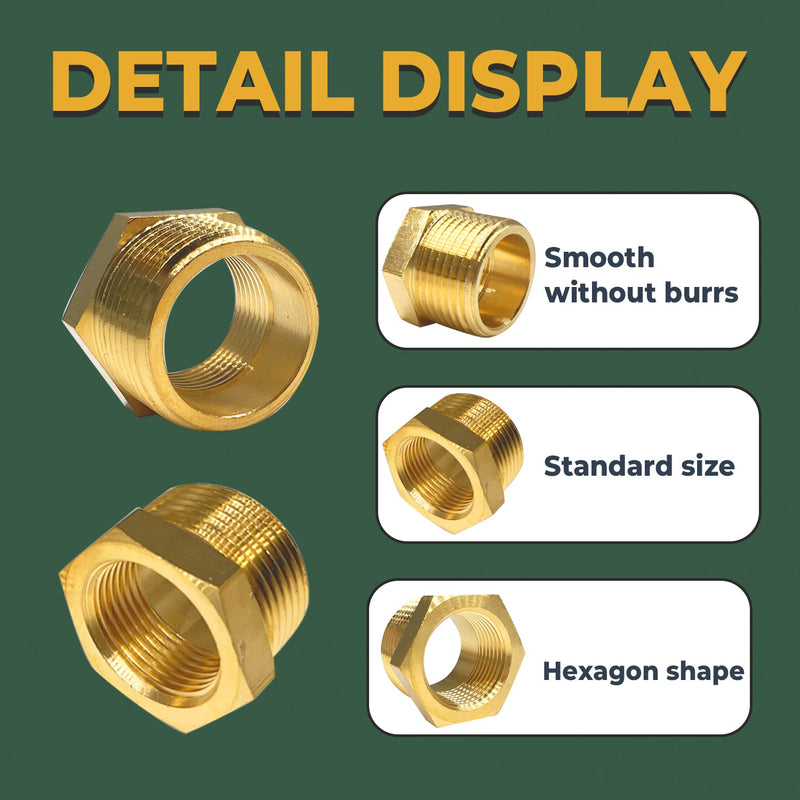 [Australia - AusPower] - LIONMAX Brass Hex Bushing Reducer 2PCS, Threaded Pipe Fitting Adapter, 1 Inch NPT Male X 3/4 Inch NPT Female, with Sealing Tape 