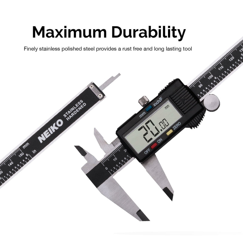 [Australia - AusPower] - NEIKO 01409A 12” Electronic Digital Caliper | Extra Large Display | 0 - 12 Inches | Inch/Fractions/Millimeter Conversion | Polished Stainless Steel 12" 12" BLACK 
