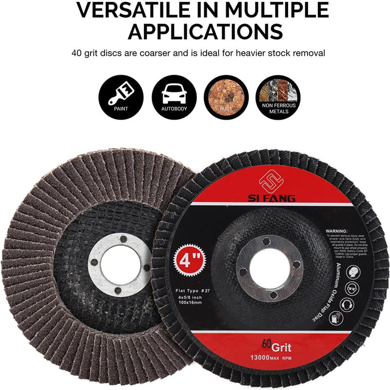 [Australia - AusPower] - SI FANG 10Pcs 4''x5/8'' Premium High Density Calcined Aluminum Oxide Flap Disc 60 Grit 60Grit 