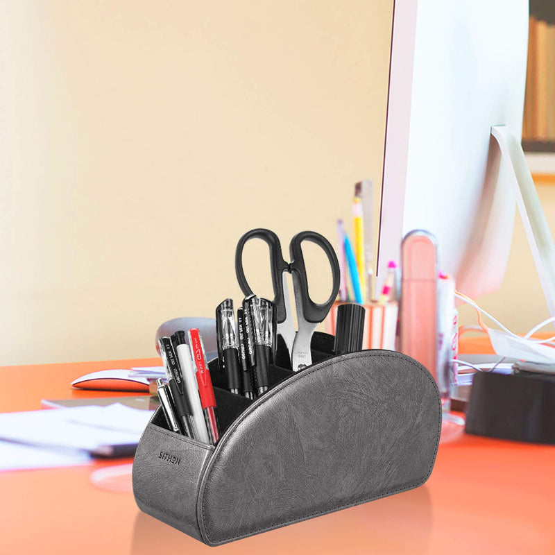 [Australia - AusPower] - SITHON Remote Control Holder with 5 Compartments - PU Leather Remote Caddy Desktop Organizer Store TV, DVD, Blu-Ray, Media Player, Heater Controllers, Dark Gray Small 