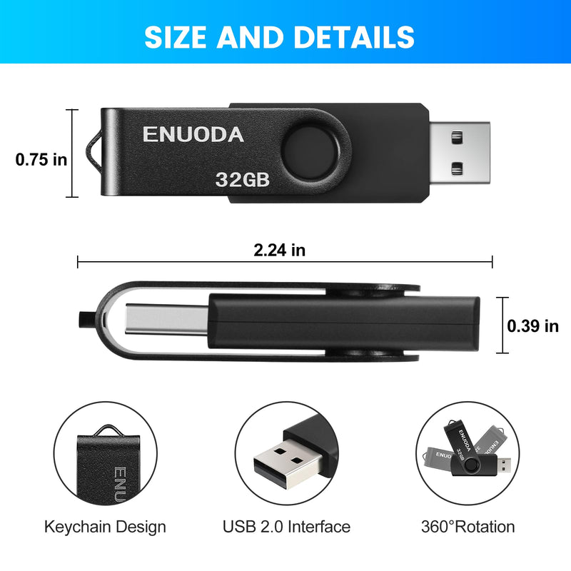 [Australia - AusPower] - 32GB USB Flash Drive 4 Pack ENUODA 32GB Thumb Drives USB 2.0 Memory Stick Jump Drive Pen Drive for Storage and Backup (Black Blue Yellow Red) 32GB-4PACK 