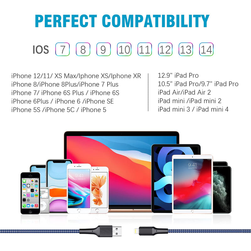 [Australia - AusPower] - iPhone Charger Cable 10ft 5Pack,[Apple MFi Certified] Long Lightning Cable 10 Foot iPhone Charging Cord for iPhone 12/11/11 Pro/X/Xs Max/XR/8/8 Plus/7/6/6s/SE/5c/5s/5 iPad Air 2/Mini Airpods Blue 