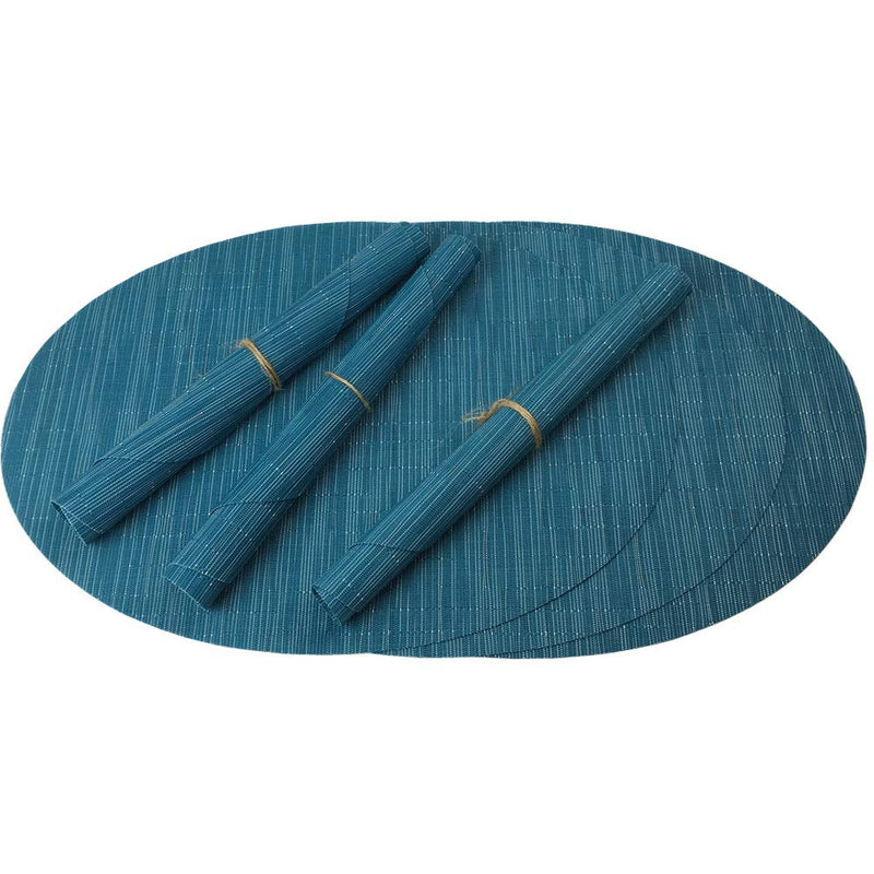 [Australia - AusPower] - Red-A Placemats, Imitation Bamboo Oval Woven Vinyl Heat Resistant Placemats Washable Table Mats for Kitchen Table Set of 6,Blue Blue 