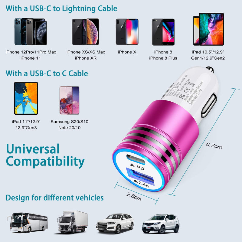 [Australia - AusPower] - USB C Fast Car Charger Compatible for iPhone 13 12 Pro Max/Mini,iPhone SE 2020/11/XS/XR/X/8,Samsung Galaxy S21/S21+ Ultra/S20+/S20 Ultra/Note 20,30W Power Delivery 3.0,Cigarette Lighter PD Car Adapter Red 