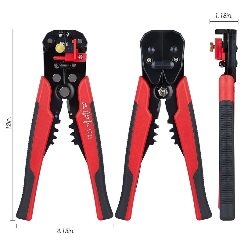 [Australia - AusPower] - 5 in 1 Self-Adjusting Wire Stripper Cutter, Wire Crimping Tool Wire Pliers for Wire Stripping, Cutting, Crimping 10-24 AWG (0.2-6.0mm²) (Red) Red 