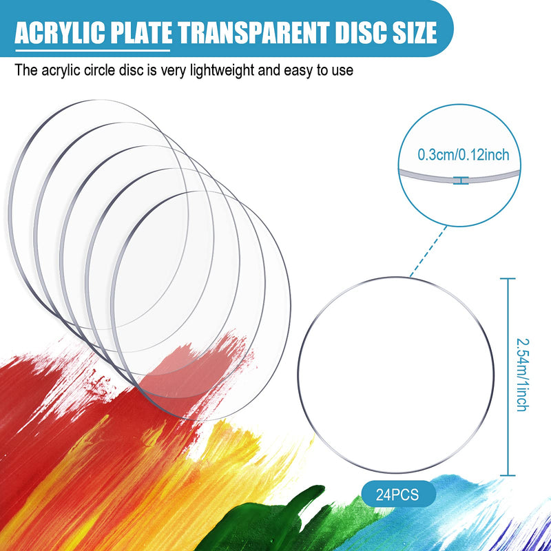 [Australia - AusPower] - 24 Pieces Acrylic Transparent Circle Discs Thick Acrylic Round Sheet Clear Round Acrylic Ornaments Acrylic Circle Disc Ornament Blanks for DIY Projects and Crafts (1 Inch) 1 Inch 