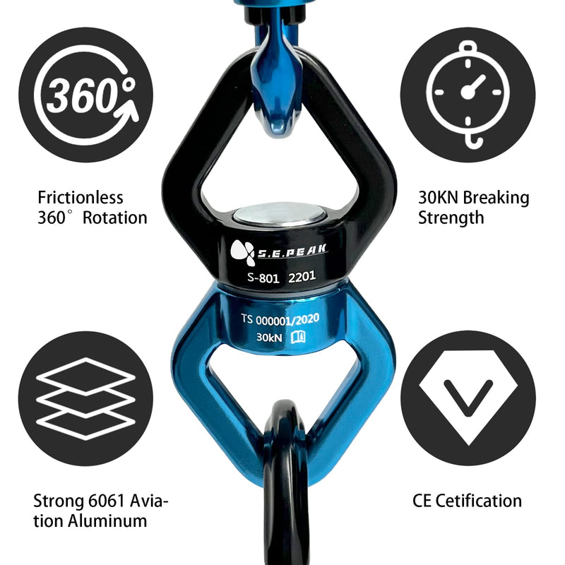 [Australia - AusPower] - S.E.PEAK Swing Swivel, Swivel Hook 30 kN & 360° Rotational Device Safest Hanging Accessory for Swing, Aerial Dance, Swing Spinner Hanger, Rock Climbing, Hanging Hammocks, Carabiner, Web Tree Swing Medium-30KN Black 