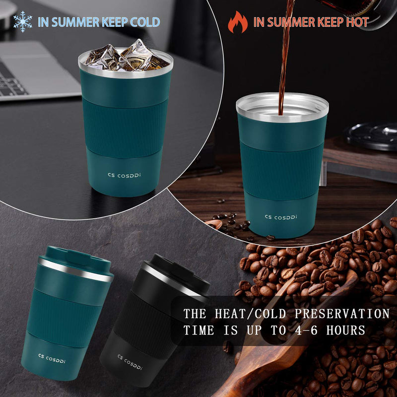 [Australia - AusPower] - CS COSDDI Travel Mug 12oz - Vacuum Insulated Coffee Travel Mug Spill Proof with Leakproof Lid - Double Walled Reusable Tumbler Cups for Keep Hot/Ice Coffee,Tea and Beer(Aquamarine) Aquamarine 