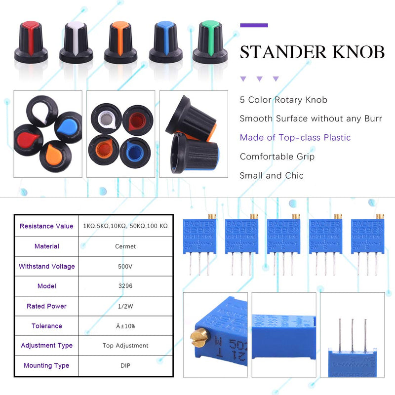 [Australia - AusPower] - Swpeet 80Pcs 1K-500K Ohm Potentiometer Assortment Kit with 1Kohm -100Kohm Multiturn Trimmer, Knurled Shaft 3 Terminals Single Linear HighPrecision Variable Resistor with Nuts and Washers Plastic + Aluminum 