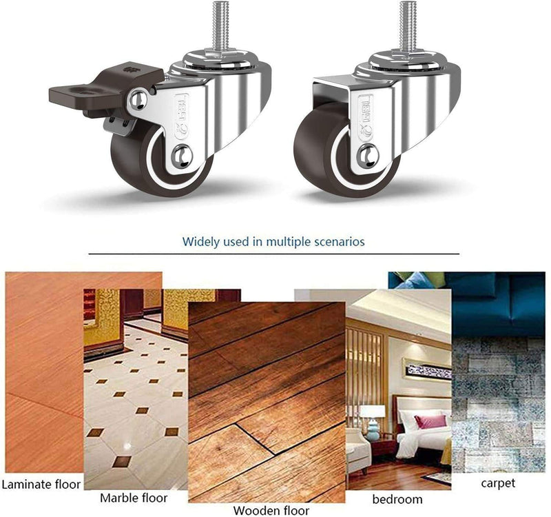[Australia - AusPower] - GBL 1" inch Small Caster Wheels with 2 Brakes + M8x20mm Screws - 90Lbs - Low Profile Castor Wheels with Brakes - Set of 4 No Floor Marks Silent Casters - Mini Wheels for Cart 