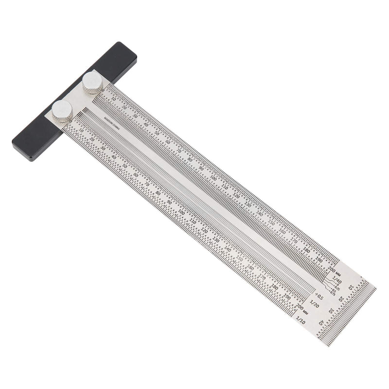 [Australia - AusPower] - Precision Marking T Square Ruler, Stainless Steel Line Ruler Hole Scale Accurate Scribing Carpenter Mark Tool 200mm, for Woodworking Furniture Production 