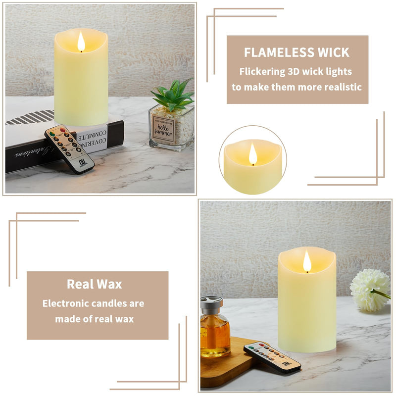 [Australia - AusPower] - Guluto Flameless Candles with Rechargeable Battery, 3" x 6", Set of 2, Electronic Candles with Remote and Timer, led Pillar Candles Real Wax 3D Wick, led Ivory Candles for Home, Wedding, Birthday Set of 2,D3" x H6" with Remote 