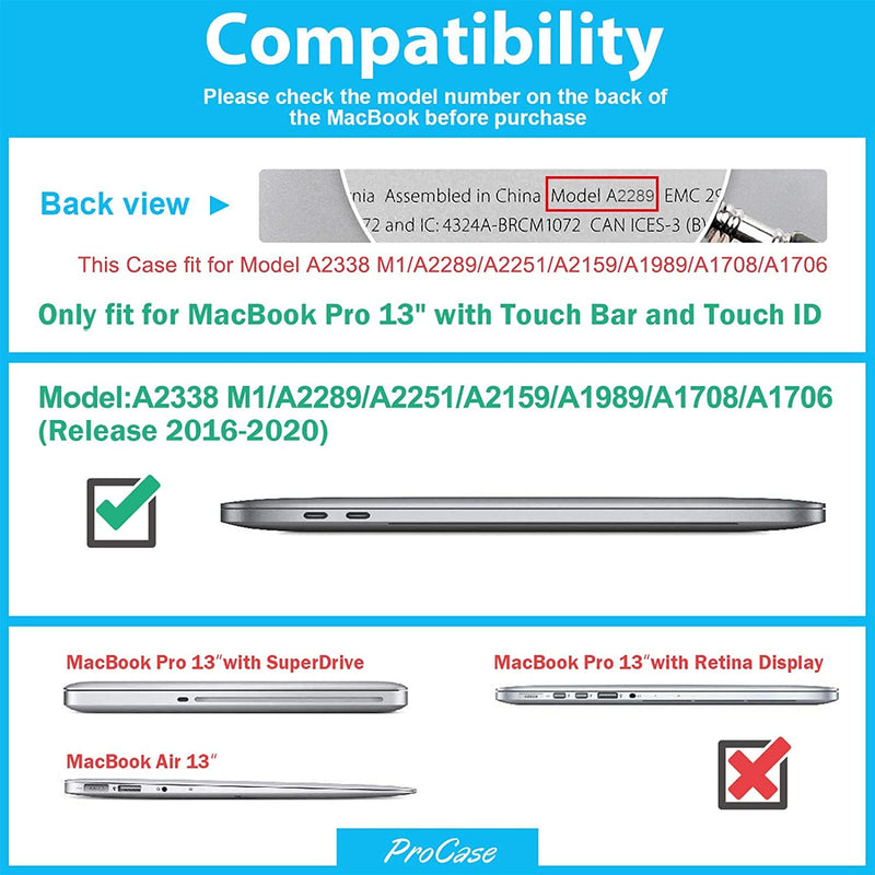 [Australia - AusPower] - ProCase MacBook Pro 13 Case 2016-2020 Release A2338 M1 A2289 A2251 A2159 A1989 A1706 A1708, Hard Case Shell Cover and Keyboard Skin Cover for MacBook Pro 13 Inch with/Without Touch Bar -Black Black 