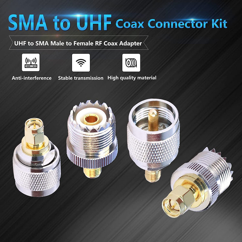 [Australia - AusPower] - TUOLNK SMA to UHF Connectors Kit UHF to SMA Male to Female RF Coax Adapter Nickel Gold Plated SO239 PL259 to SMA Adapter Kit 4 Type Set SMA to UHF Adapter Kit 