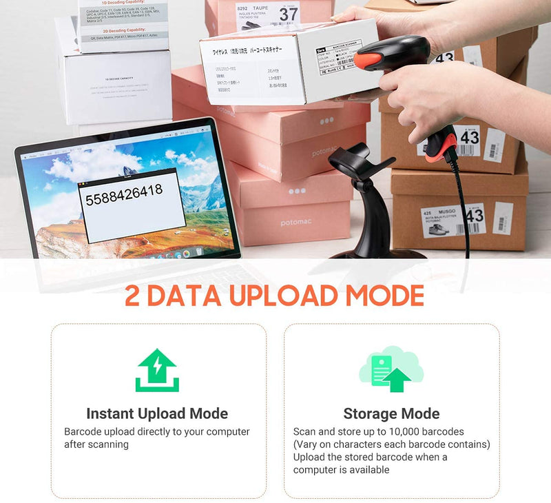[Australia - AusPower] - Tera Pro Fully Upgraded Wireless 2D QR Barcode Scanner with Stand, 3 in 1 Bluetooth & 2.4GHz Wireless & USB Wired, Connect Smart Phone Tablet PC, Image Bar Code Reader with Vibration Alert, HW0002 Orange 