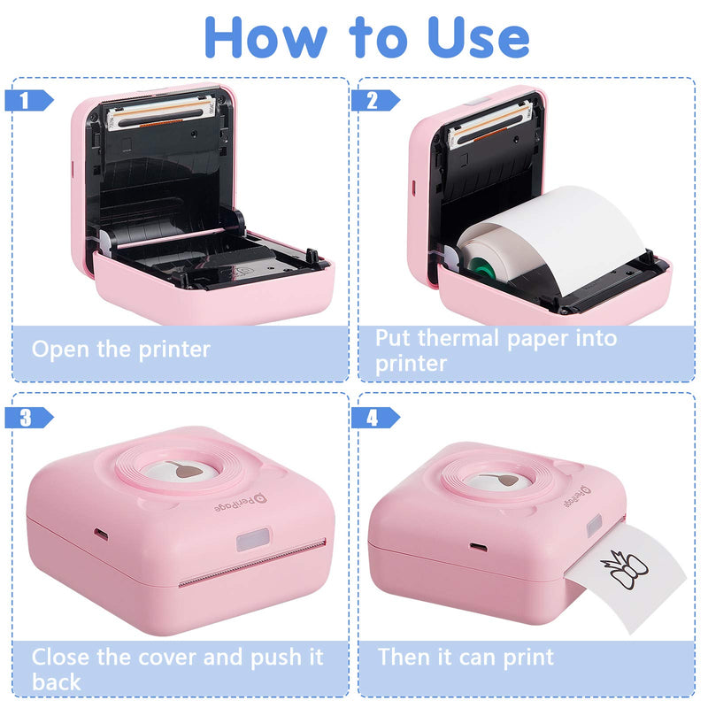 [Australia - AusPower] - Peripage Mini Printer A6 Portable Thermal Printer Pocket Wireless Label Sticky Note Sticker Smart Phone Photo Printer Compatible with Bluetooth USB Connect and 12 Rolls Thermal Paper 57x30 mm 203 DPI 