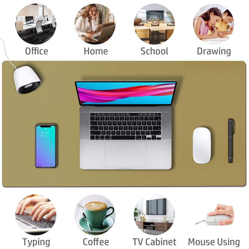 [Australia - AusPower] - Aothia Desk Pad, Multifunctional Dual-Sided Office Desk Mat, Smooth Surface Soft Mouse Pad, Easy Clean Waterproof Pu Leather Desk Cover, Desk Writing Mat for Office/Home (23.6" x 13.7",Khaki+Violet) 23.6" x 13.7" Khaki+light Violet 