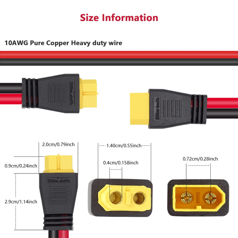 [Australia - AusPower] - Billion wealth 12 AWG 10Feet XT60 Male to Female Connector Extension Cable Compatible with Solar Panel and Portable Power Station 