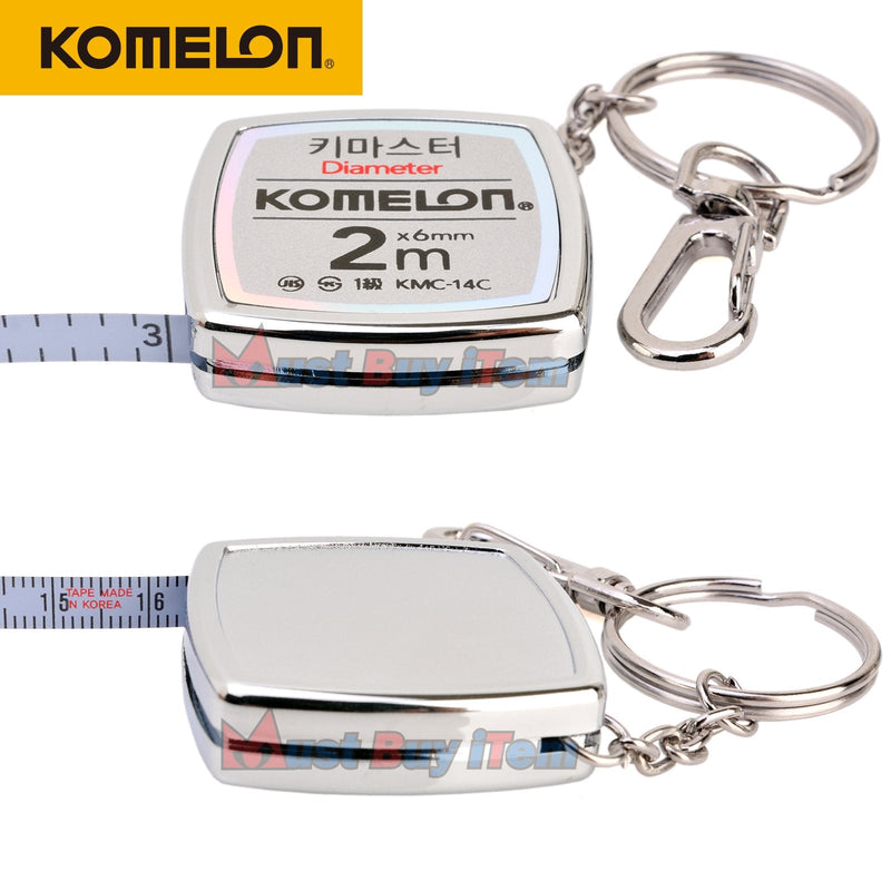 [Australia - AusPower] - Vintage Repertory Komelon KMC-14C Keymaster Metric Tape Measure 2-Meter/Diameter Keychain Pocket Mini Key Chain Ring Chrome Coated Measuring Tool with English Manual Included 