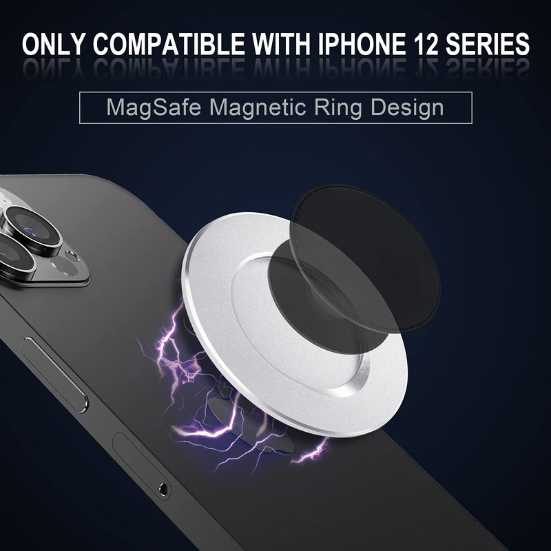 [Australia - AusPower] - Tomorotec Magnetic Base Plate (Silver) for Phone Grip Holder Ring Stand Removable Accessory for Wireless Charging Compatible with iPhone 12 & Magnetic Case with Charging Ring [Phone Grip Not Included] 