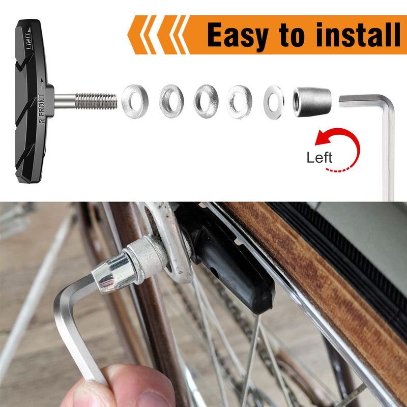 [Australia - AusPower] - Alritz Bike Brake Pads Set, 4 Pairs Road Mountain Bicycle V-Brake Blocks Shoes with Hex Nut and Shims, No Noise No Skid, 70mm Black 
