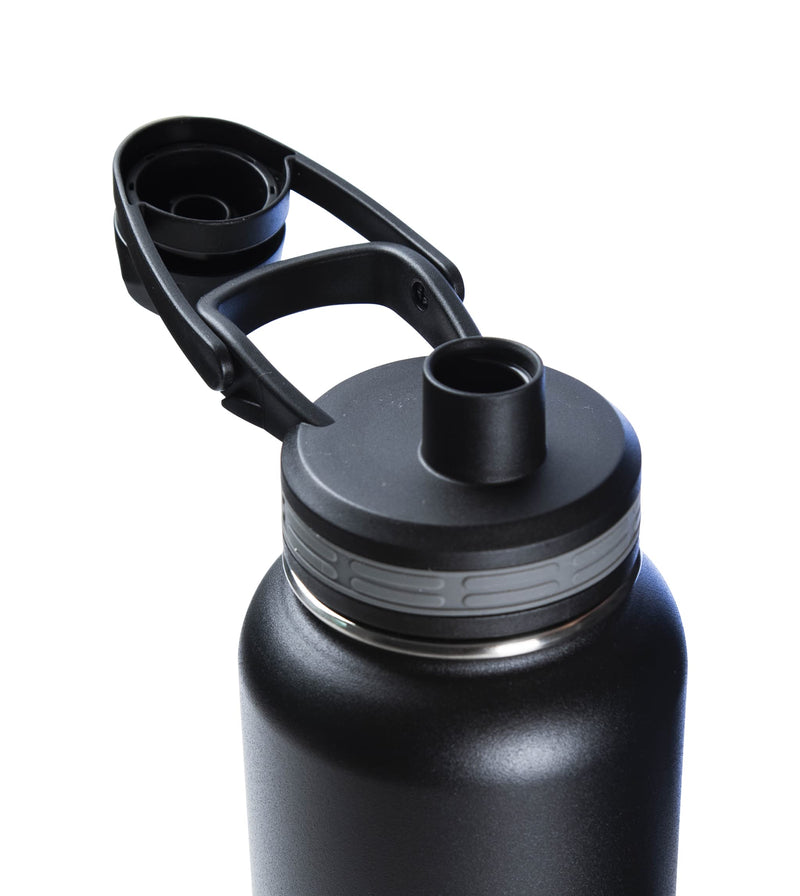 [Australia - AusPower] - Thermoflask Double Stainless Steel Insulated Water Bottle with Two Lids, 18 Ounce, Black 18 oz 