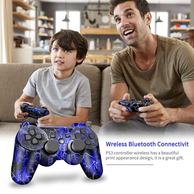 [Australia - AusPower] - PS-3 Wireless Controller, Play-station 3 Controller, CFORWARD Wireless Bluetooth PS-3 Gamepad with Charger Cable and Thumb Grips for PS-3 Remote Blue 