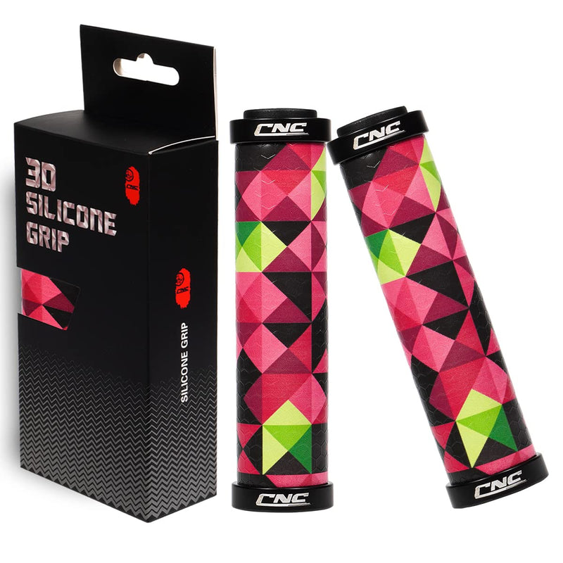 [Australia - AusPower] - Chooee Silicone Mountain Bike Handlebar Grips,Double Lock on MTB Grip 3D Silica Gel Grip Pink 