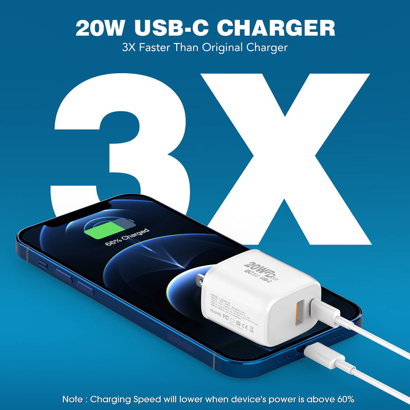 [Australia - AusPower] - iPhone 13 12 Mini Charger, [Apple MFi Certified] 2-Pack 20W PD Fast Dual-Port Wall Charger Plug, USB C Charger for iPhone 13/13 Mini/13 Pro/13 Pro Max/12/11, iPad/iPad Mini, Pixel, and More USB-C/USB-A Port 