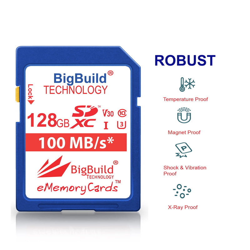 [Australia - AusPower] - BigBuild Technology 128GB Ultra Fast U3 SDXC 100MB/s Memory Card Compatible with Canon EOS 90D, 250D, 850D, 200D, 800D, 77D, 80D Camera Blue/Black / Size: 128GB 