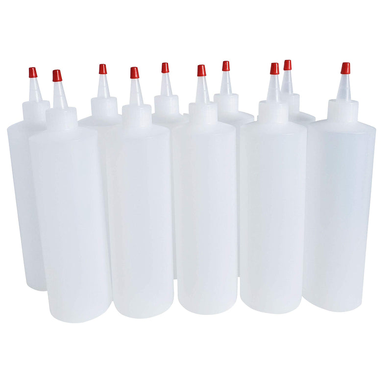 [Australia - AusPower] - Kelkaa 16oz HDPE Durable Plastic Squeeze Bottles with Yorker Red Cap Natural Clear Bottles for Food, Crafts, Any DIY Liquid Products, Multi Purpose Refillable Bottles (Pack of 10) 
