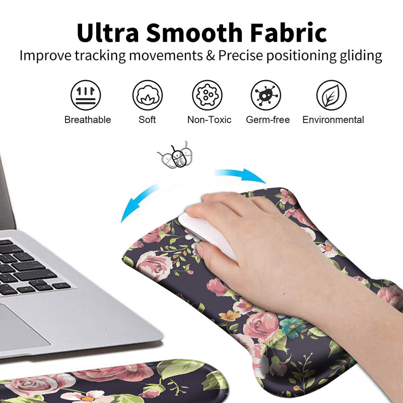 [Australia - AusPower] - Keyboard Wrist Rest Pad and Mouse Wrist Rest Support Pad Set,Ergonomic Mouse Pads with Memory Foam for Easy Typing Pain Relief +Cute Cup Coaster,Little Flowers … Little Flowers … 