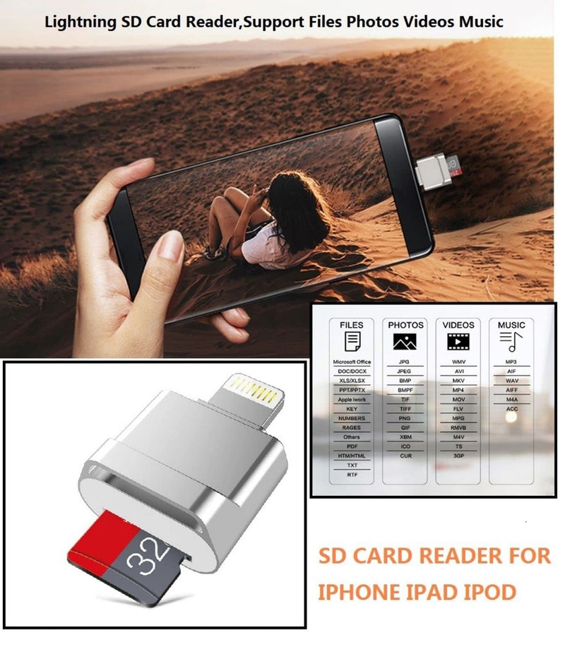 [Australia - AusPower] - SD Card Reader for iPhone iPad,[Apple MFi Certified] Lightning to Micro SD/TF Card Reader Viewer Adapter Memory Card Reading for iPhone 13/12/Pro/11/X/XR/Max/8/7/6 No Need Driver Plug & Play 1 Slot 