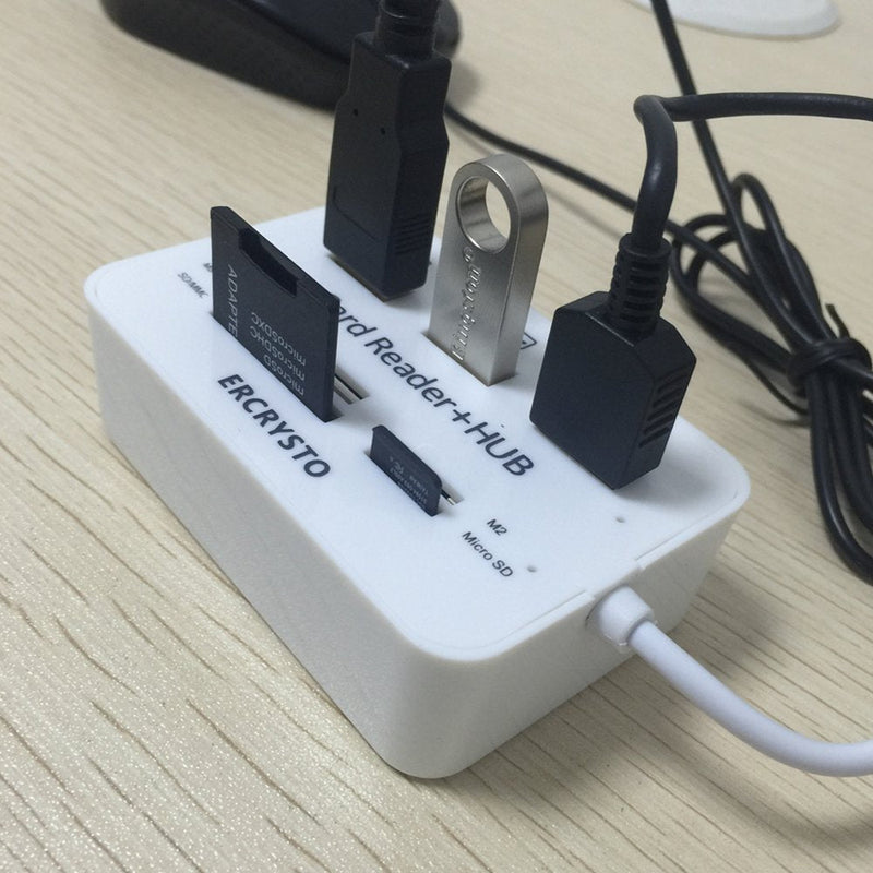 [Australia - AusPower] - ERCRYSTO Card Reader and 3 Ports USB Hub, High Speed External Memory Card Reader (MS, Micro SD,SD/MMC,M2,TF Card), White. 