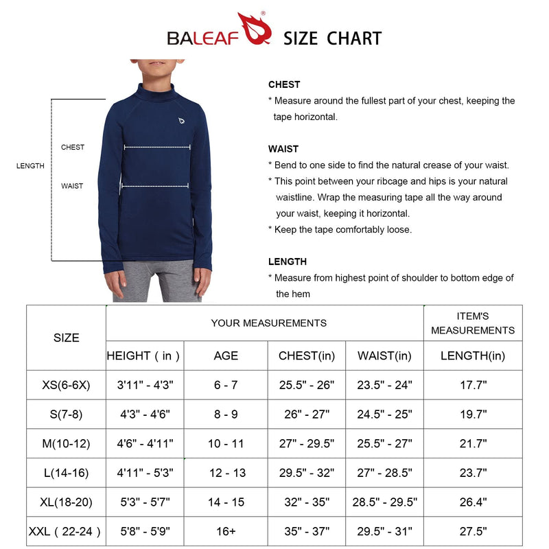 [Australia - AusPower] - BALEAF Youth Boys' & Girls' Compression Thermal Shirt Fleece Baselayer Long Sleeve Mock Top Navy Size XL 