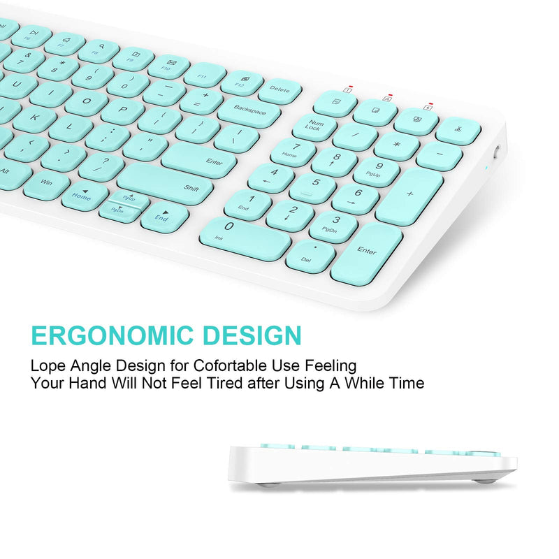 [Australia - AusPower] - Wireless Keyboard Mouse Combo, cimetech Compact Full Size Wireless Keyboard and Mouse Set Less Noise Keys 2.4G Ultra-Thin Sleek Design for Windows, Computer, PC, Notebook, Laptop - (Aqua Green) Aqua Green 