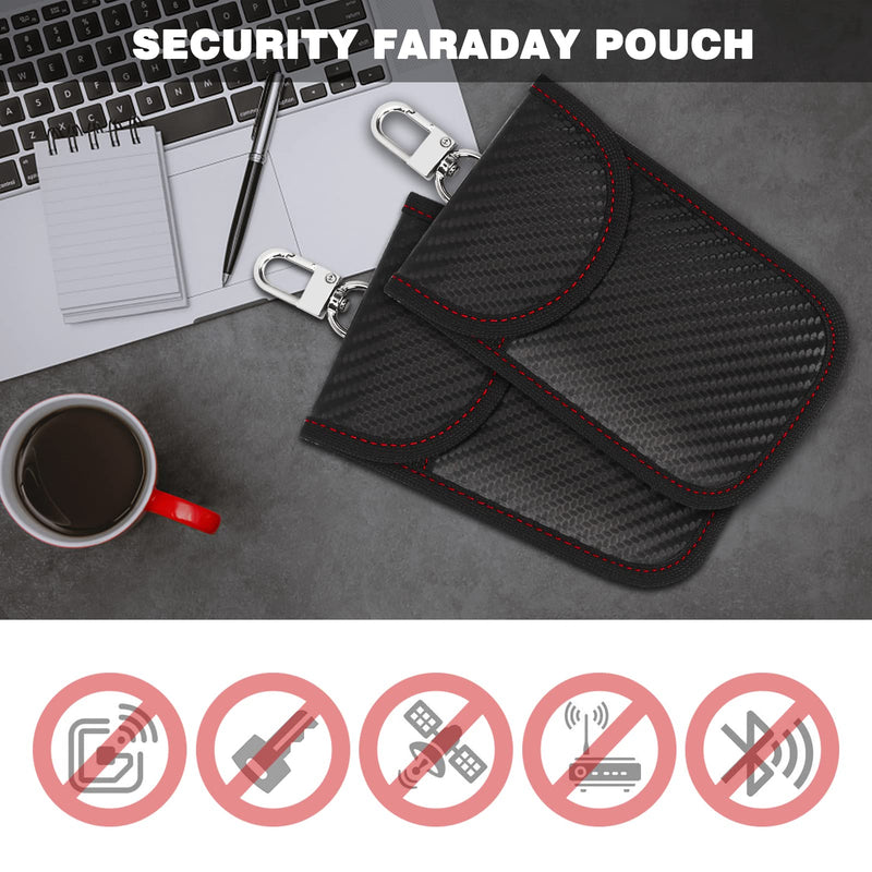 [Australia - AusPower] - FYY (2 Pack Faraday Bags for Key Fob Protector, RFID Anti-Theft Faraday Key Fob Protector with Hook and Keyring, Key Fob Black Pouch for Car Security 