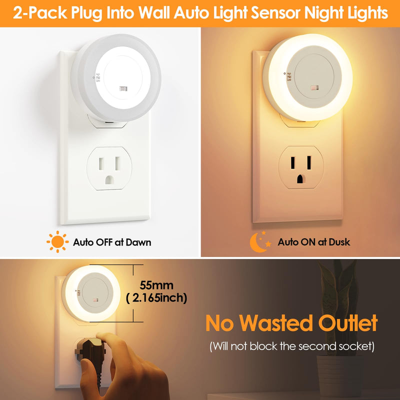 [Australia - AusPower] - FOLKSMATE LED Night Lights Plug in, Dimmable Nightlight Plug Into Wall with Light Sensor, Soft White Adjustable for Adults, Bedroom, Bathroom, 2-Pack 